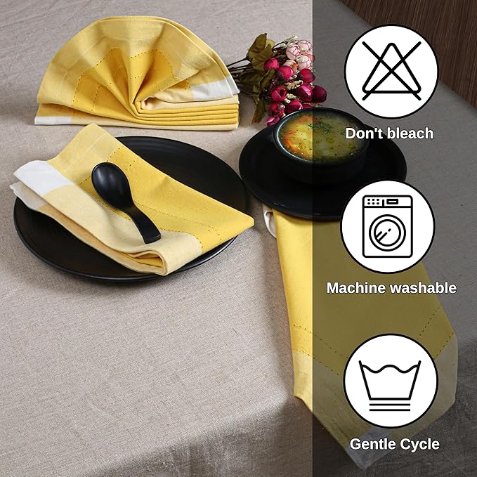 Homidate Cotton Cloth Napkins Set of 12 – 20x20 Yellow Multi Double Hemstitched – Machine Washable Fabric Dinner Napkins for Weddings, Parties & Table Settings