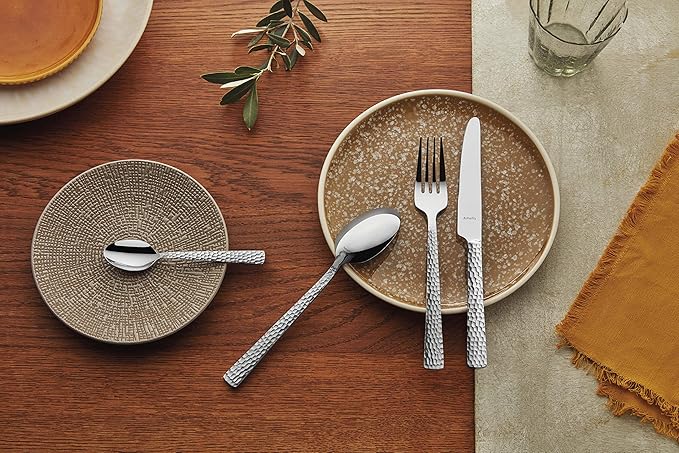 Amefa Silverware Set - Hammered, 20-Piece Stainless Steel Flatware for 4 - Cutlery Set with Forks, Spoons & Knives