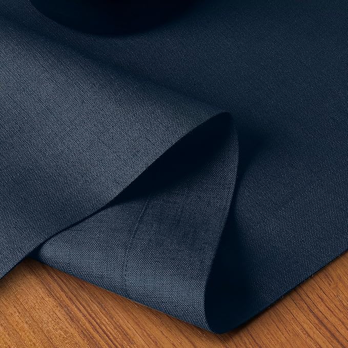 D'Moksha Homes Linen Navy Blue Table Runner 132 Inches Long - 100% Pure Linen Extra Long Table Runner 14 x 132 Inch for Winter, Christmas, Holiday, New Year - Machine Washable