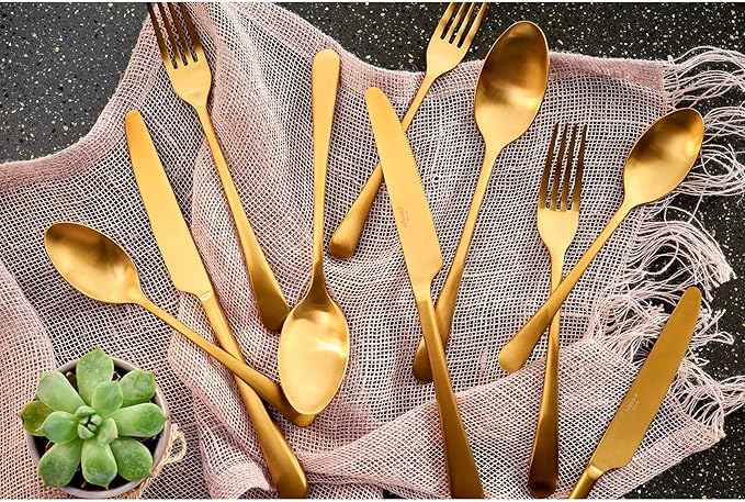 Hampton Forge Skandia Mirabella Satin Flatware Set, 20 Piece, Gold