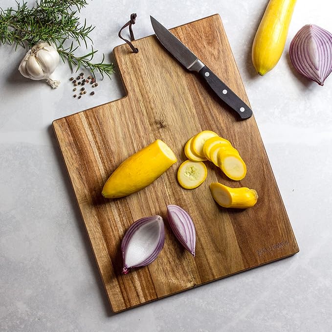 Totally Bamboo Rock & Branch Origins Series Utah State Shaped Cutting Board and Charcuterie Serving Tray, Includes Hang Tie for Wall Display