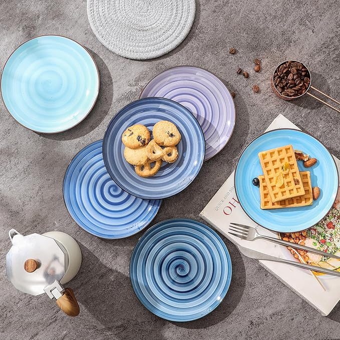 Selamica Ceramic Dessert Plates Set of 6,6 Inch Appetizer Plate for Kitchen for Cake Snacks Side Dish, Microwave Dishwasher Safe, Gradient Blue