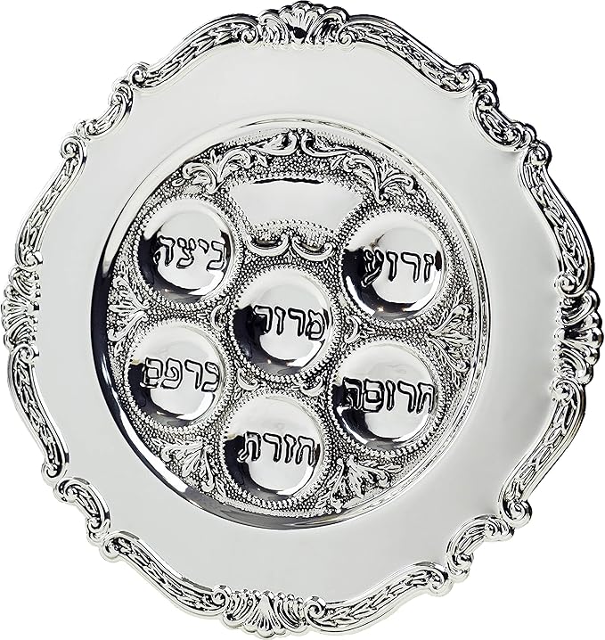 The Dreidel Company 2-Pack Classic Traditional Silver Plated Passover Seder Plate 12" inches, Kaarah for Pesach