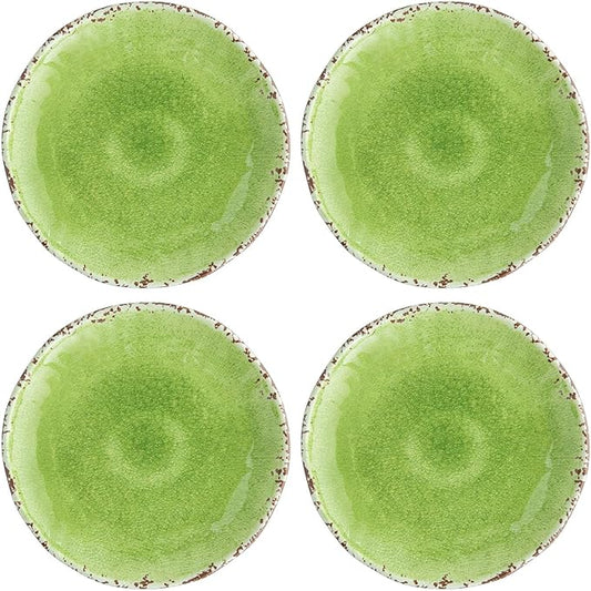 UP UPware Crackle Melamine Round Dessert Plates, Small Serving Plates, for Appetizer, Snacks, and Side Dishes, Green, 6 Inch, Set of 4