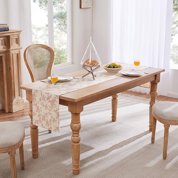 100% Cotton French Pastoral Table Runners, 13x36 Inch Terracota Farmhouse Table Runners 36 Inches Long, Vintage Flowers Print Home Decors