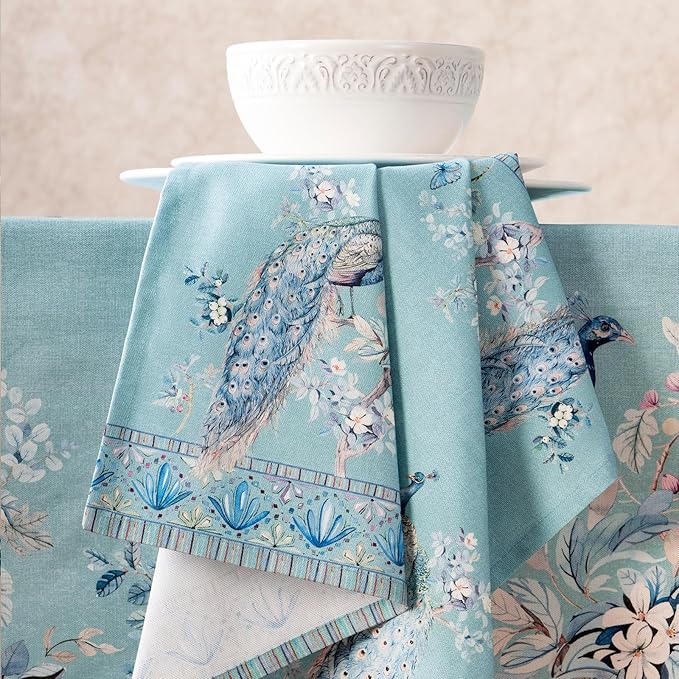 Maison d' Hermine Napkin 100% Combed Cotton Premium Set of 4 Decorative Washable Table Cloth Napkins for Dining, Home, Wedding, Banquet, Peacock Utopia - Pastel Turquoise (20”x20”)
