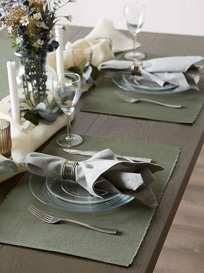 DII Basic Everyday Ribbed Tabletop 100% Cotton, Placemat Set, 13x19, Artichoke, 6 Piece