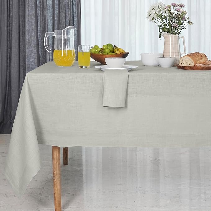 D'Moksha Homes Linen Tablecloth 60 x 102 Inch - 100% Pure Linen Silver Grey Table Cloth for Rectangle Tables - Machine Washable Cloth Tablecloth for Winter, Christmas, Holiday, New Year