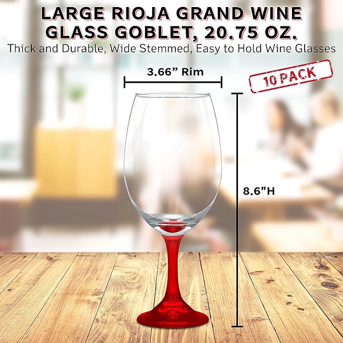 DISCOUNT PROMOS Rioja Grand Wine Glasses 20.75 oz. Set of 10, Bulk Pack - Perfect for Hotel, Bar, Restaurant or Lounge - Red