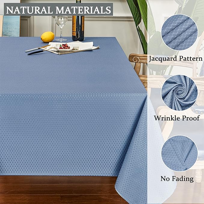Rectangle Table Cloth Linen Farmhouse Stainproof Waterproof Washable Polyester Oblong Rectangular Fabric Table Cover for Kitchen Dining Dinner (Light Blue, 60 X 104 Inch)