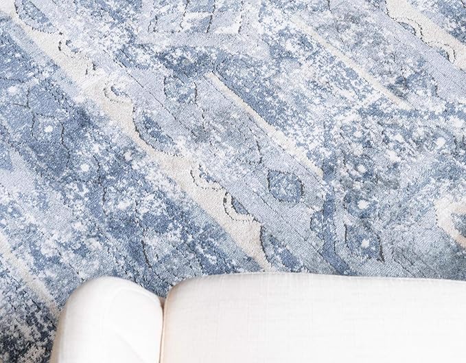 Rugs.com Oregon Collection Rug – 6 Ft Square Blue Low-Pile Rug Perfect for Living Rooms, Kitchens, Entryways