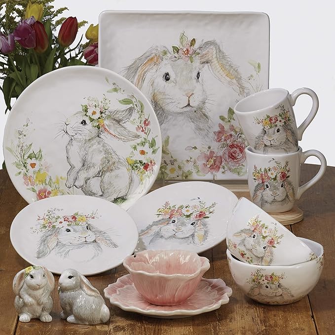 Sweet Bunny 6" Canape/Snack Plates, Assorted Designs, Set of 4