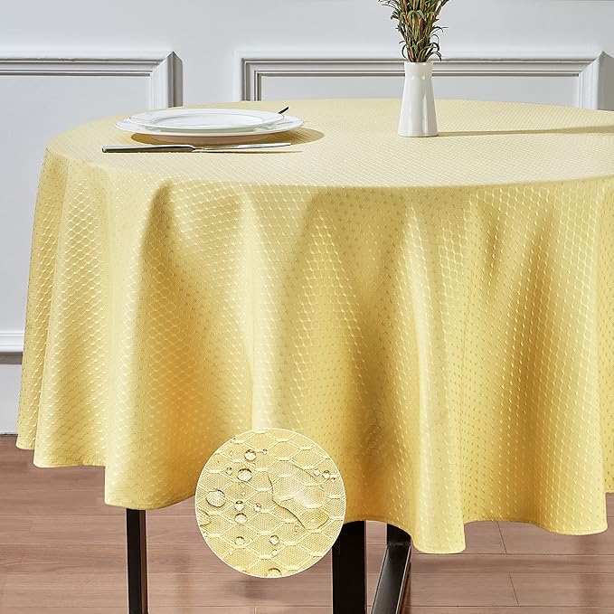 Rectangle Table Cloth Linen Farmhouse Stainproof Waterproof Washable Polyester Oblong Rectangular Fabric Table Cover for Kitchen Dining Dinner (Gold A, Round 70'' Inch)