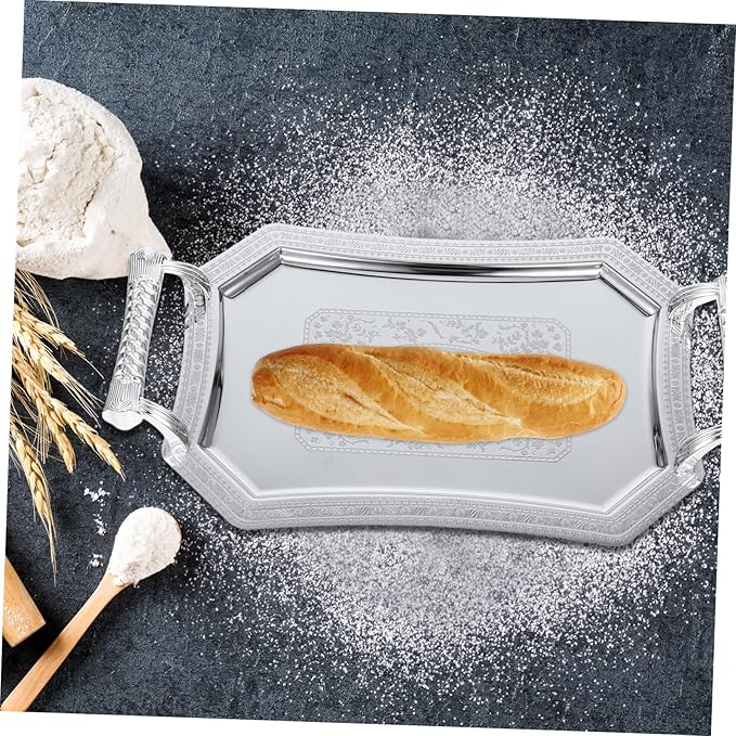 Unomor Stainless Steel Serving Tray European Style Geometric Design Silver Metal Platter for Snacks and Beverages for Parties and Entertaining