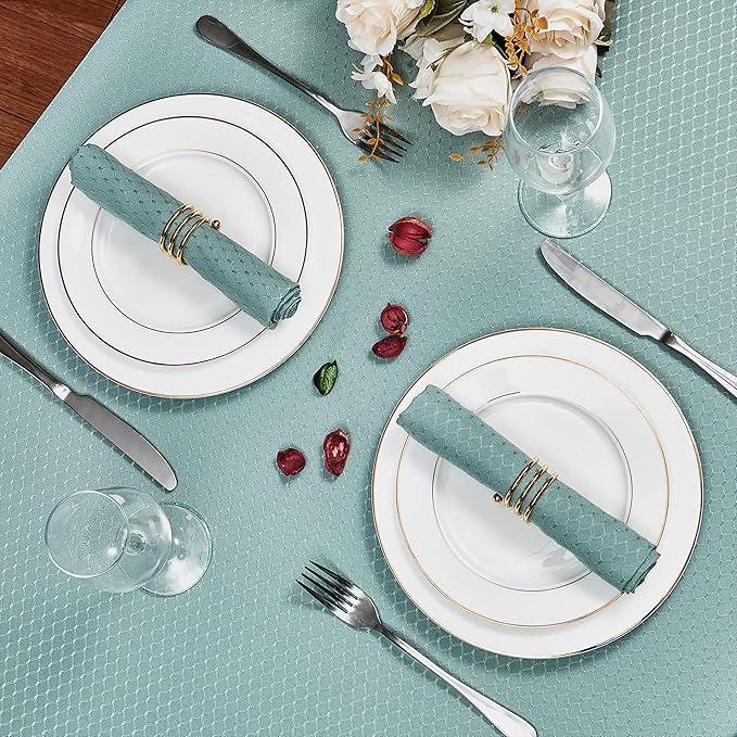 Rectangle Table Cloth Linen Farmhouse Stainproof Waterproof Washable Polyester Oblong Rectangular Fabric Table Cover for Kitchen Dining Dinner (Turquoise, 52 X 70 Inch)