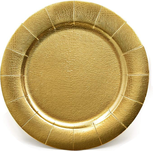 Gift Boutique 24 Disposable Gold Round Charger Plates 13 Dinner Table Serving Tray Heavy Duty Reusable Paper Cardboard Platters for Table Setting Placemats Cupcake Dessert Birthday Parties Weddings