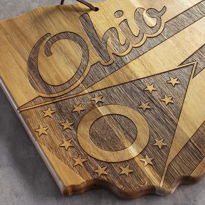 Totally Bamboo Rock & Branch Origins Series Ohio State Shaped Cutting Board and Charcuterie Serving Tray, Includes Hang Tie for Wall Display