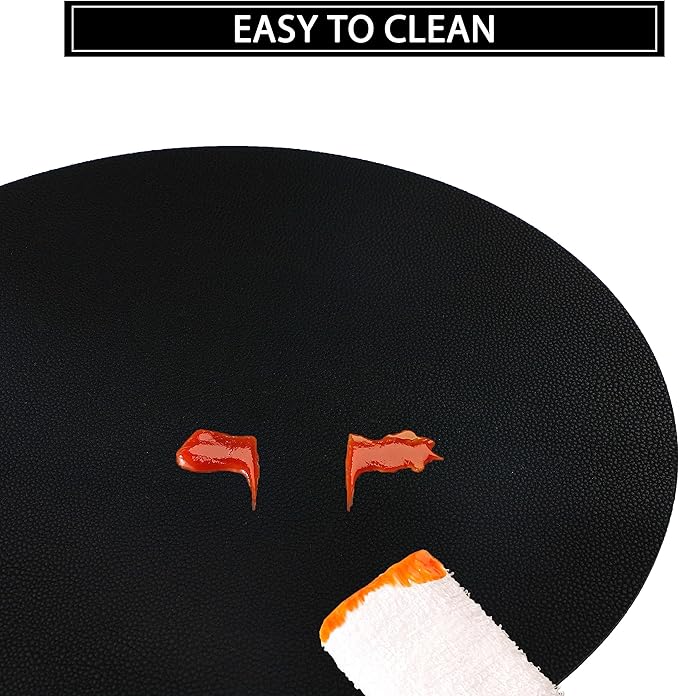 Wipeable Placemats and Coasters Leather Table Mats Waterproof Heat-Resistant Easy to Clean for Dining Table Set Kitchen Table Set of 6, Black