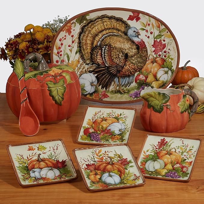 Certified International Harvest Blessings 6" Luncheon/Canape Plate, Multicolor, Small, Set of 4 (Pack of 2)