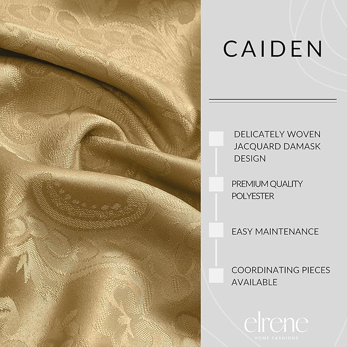 Elrene Home Fashions Caiden Elegance Damask Waterproof, Stain & Wrinkle Resistant Fabric Tablecloth, 52" x 52" Square, Gold