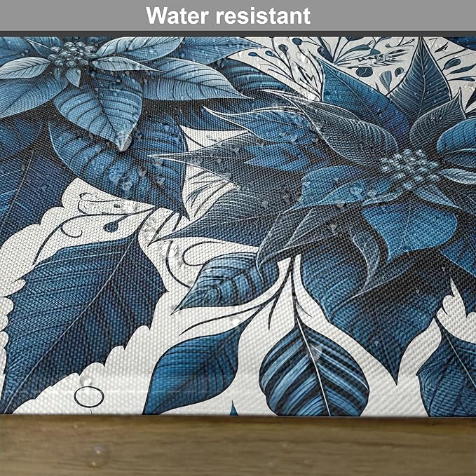 Ambesonne Christmas Place Mats Set of 8, Monochromatic Poinsettia Flowers Xmas Theme Illustration Print, Washable Fabric Placemats for Dining Table, Placemat 8 pcs, Night Blue and Dark Sky Blue