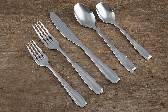 Cambridge 426540CJBR2R Waylen Mirror 40-Piece Flatware Set with Rustic Caddy