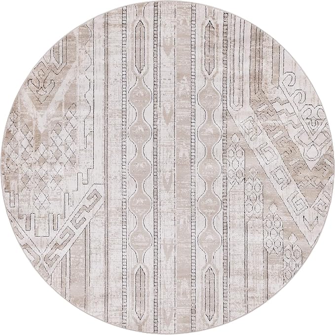 Rugs.com Oregon Collection Rug – 7 Ft Round Ivory Low-Pile Rug Perfect for Kitchens, Dining Rooms