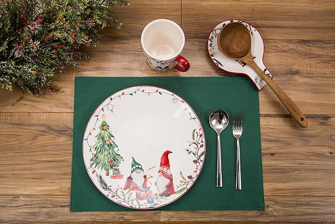 Bico Christmas Gnomes Dinner Plates Set of 4, 11 Inch Large Ceramic Plates for Pasta, Steak, Stylish Serving Dishes, Microwave and Dishwasher Safe, Gift for Housewarming and Christmas