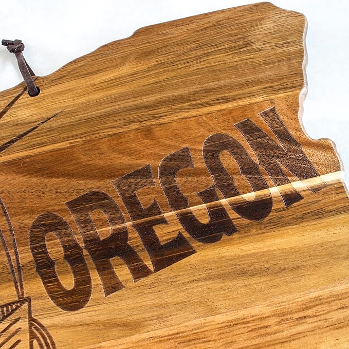 Totally Bamboo Rock & Branch Origins Series Oregon State Shaped Cutting Board and Charcuterie Serving Tray, Includes Hang Tie for Wall Display