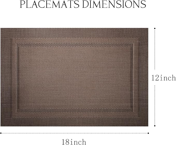 Placemats Set of 6-Heat Resistant Non-Slip Place Mats for Dining Table Kitchen, Washable Placemats Rectangular Brown