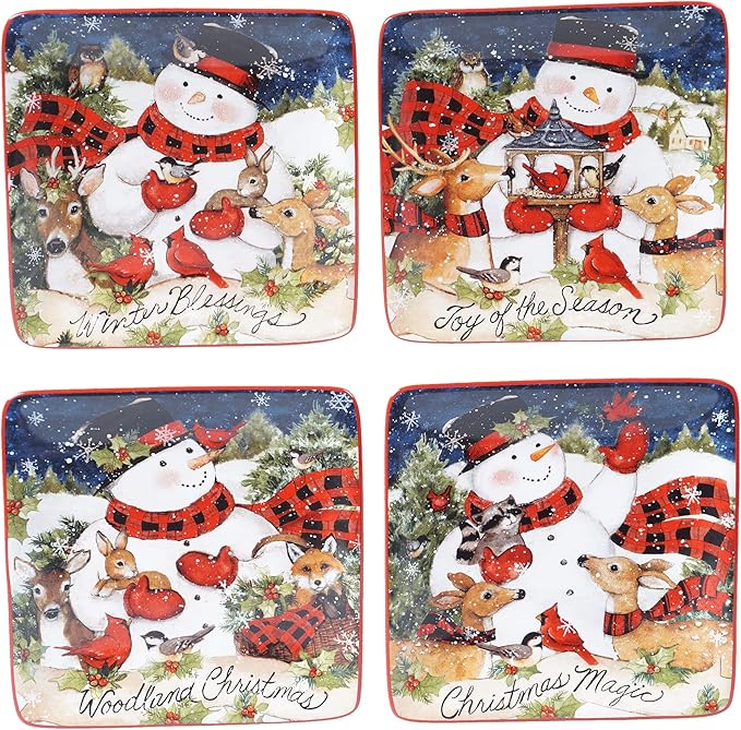 Celebrate the Magic of Christmas with This Set of 4 Snowman Canape Plates – Adorable Holiday Stoneware for Appetizers, Snacks, Cookies & Joyful Winter Gatherings