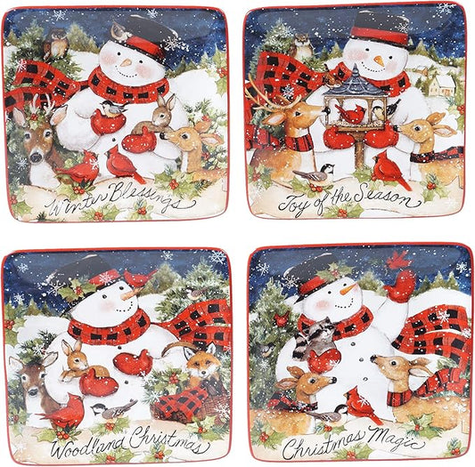 Celebrate the Magic of Christmas with This Set of 4 Snowman Canape Plates – Adorable Holiday Stoneware for Appetizers, Snacks, Cookies & Joyful Winter Gatherings