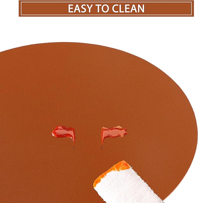 Wipeable Placemats and Coasters Leather Table Mats Waterproof Heat-Resistant Easy to Clean for Dining Table Set Kitchen Table Set of 6, Brown