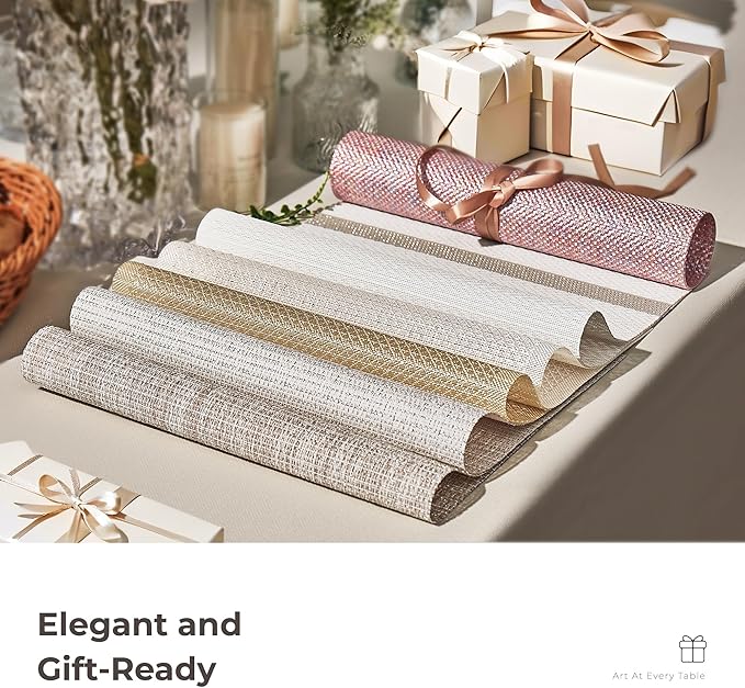 Leetaltree Luxury Crystal White Sequin Placemats Set of 8 - Waterproof Washable for Wedding, Anniversary, Daily Use - Sparkling Table Decor - Hand-Cut