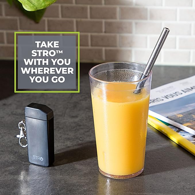 STRO Portable Reusable Metal Straw with Travel Case & Built-in Cleaning Brush, Stainless Steel Straws Drinking Straw for 20 and 30 oz Tumblers, Cans, Bottles, Cups