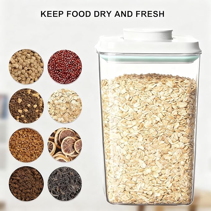 Pop Food Storage Container Airtight Rice Containers with Pop Lid & 130ml Scoop, 4L / 4.2QT BPA-Free Cereal, Flour, Pasta & Snack Container for Kitchen Pantry Organizer
