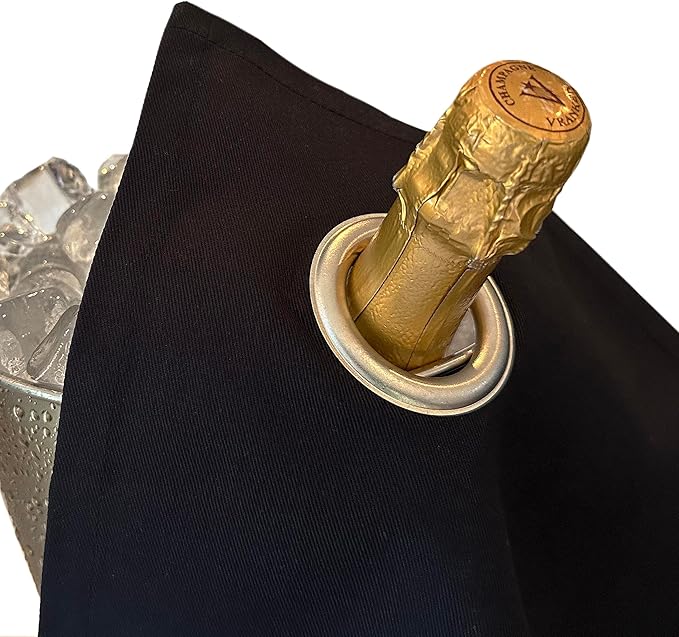 Classic Collection, Bottle Cloth with Metal Ring for Ice Buckets, Cotton, 42 cm, Corner Hole (Black with Silver Metal Ring, Pack of 5)