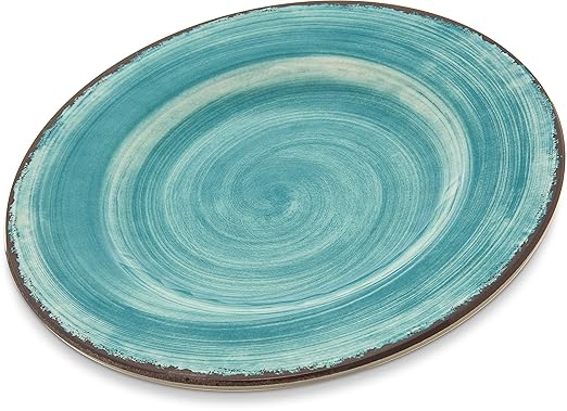 Carlisle FoodService Products Mingle Resuable Plastic Plate Dinner Plate with Pottery Style for Home and Restaurant, Melamine, 9 Inches, Aqua, (Pack of 12)
