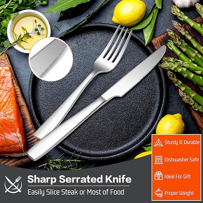 HaWare 18/10 Stainless Steel Flatware, 40-Piece Silverware Set Service for 8, Fancy Tableware Cutlery Set for Home Restaurant, Include Knife Fork Spoon, Mirror Finish Eating Utensils, Dishwasher Safe