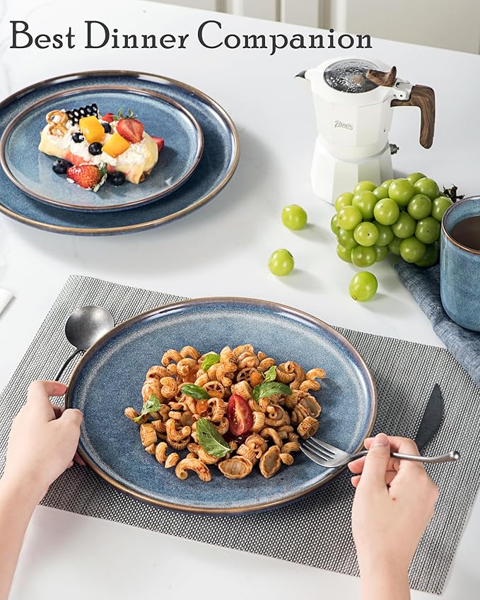 UNICASA 11 Inch Ceramic Dinner Plates Set of 4 – Large Blue Plates for Dinner, Salad, Dessert & Pasta, Durable Serving Dishes, Microwave & Dishwasher Safe