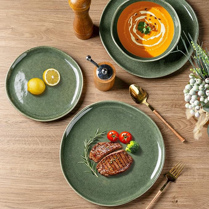 AmorArc 8.5" Ceramic Plates Set of 6 | Handmade Stoneware with Reactive Glaze for Dessert, Salad, Appetizer & Dinner | Microwave/Dishwasher Safe, Scratch Resistant