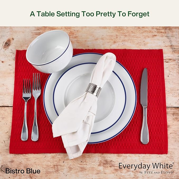 Everyday White by Fitz and Floyd Bistro Blue Band 12 Piece Dinnerware Set, Service for 4