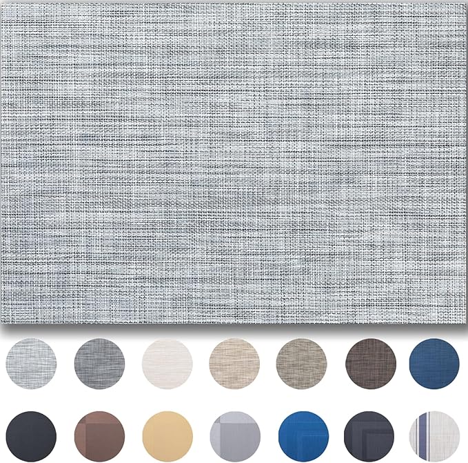 Placemats Set of 6 - Easy Clean Woven Vinyl Placemats for Dining Table, Indoor/Outdoor Place Mats, Washable PVC Table Mats（Gray）