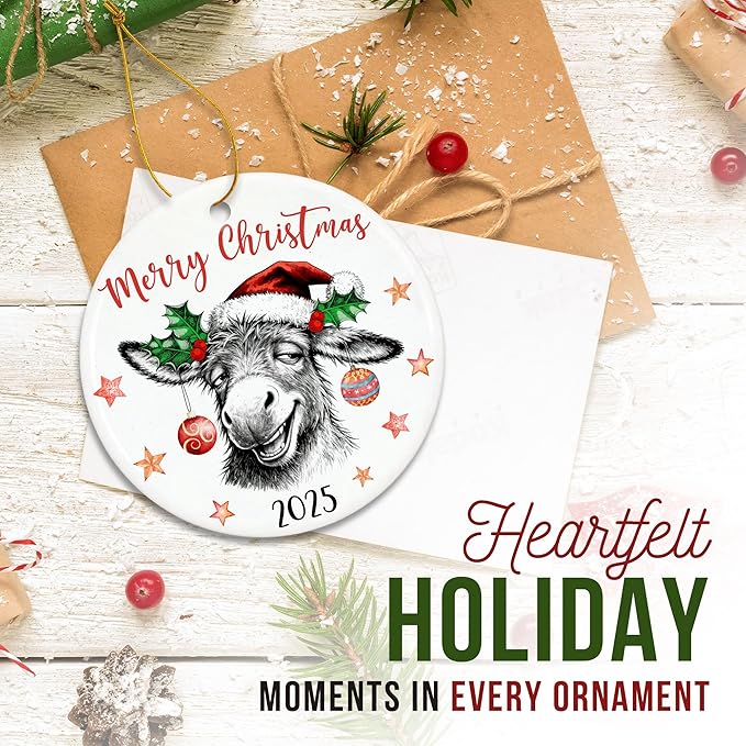 ZAGKOO Donkey Ornaments for Christmas Tree - Funny Donkeys Gifts for Women, Men, Farmers, Donkey Lovers - Funny Ornaments Exchange Ideas, Holiday Presents - Ceramic Xmas Tree Ornament Decoration