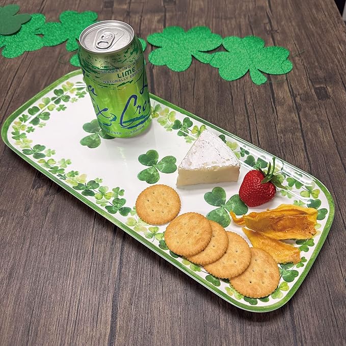 UPware Shamrock Melamine Serving Tray, 15 x 6.5 Inch Rectangular Serving Platter, BPA Free Food Tray for Party Entertaining