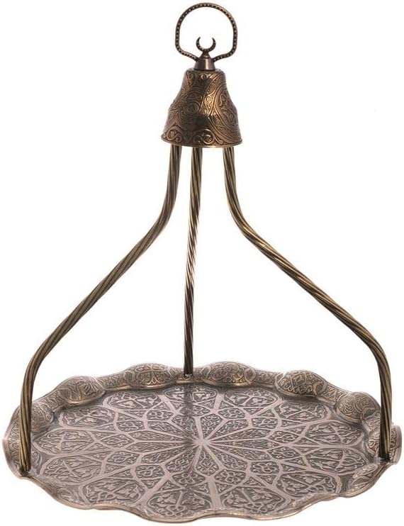 Ottoman Turkish Coffee and Tea Serving Tray, Suitable for The Restaurant, Round Shape, Width 13,7 Inch (35 cm) (Antique Gold)