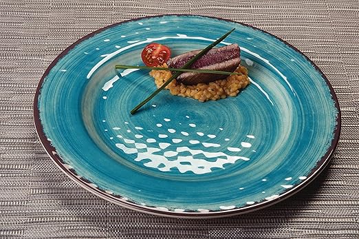 Carlisle FoodService Products Mingle Resuable Plastic Plate Dinner Plate with Pottery Style for Home and Restaurant, Melamine, 11 Inches, Aqua