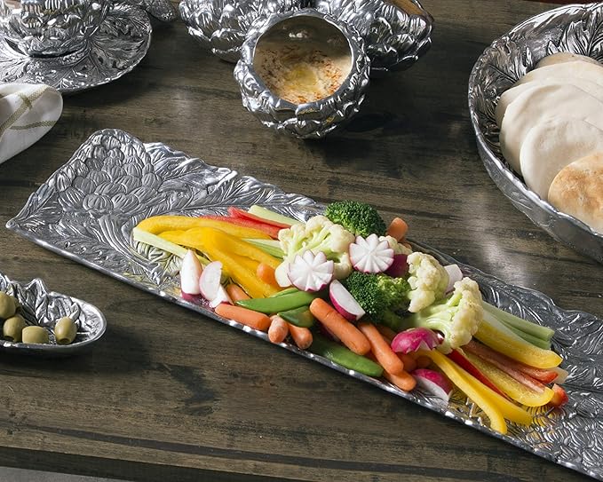 Arthur Court Horse Artichoke Metal Serving Tray for Serving Food, Snacks, Desserts Platter Cheese Platter - Silver Artichoke Style 19.25 inch x 6 inch