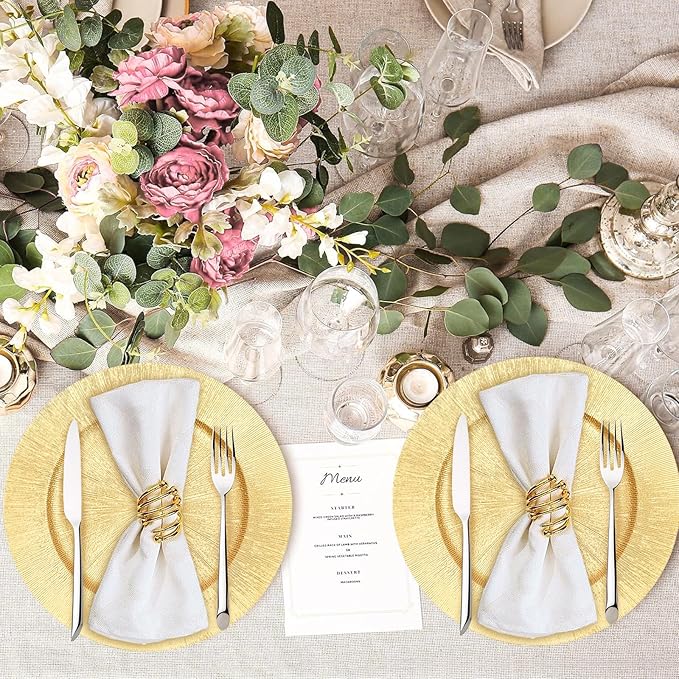 50Pcs Gold Charger Plates Bulk Round Plastic Dinner Charger Serving Plates for Wedding Chargers Plate for Tabletop Decor Christmas,13in(50pcs-Gold)