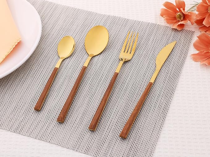 4 Piece Silverware Set, Stainless Steel Flatware, Mirror Polished Cutlery Set with Knife, Serving Utensils Set for Kitchen Eat 4 PCS Gold